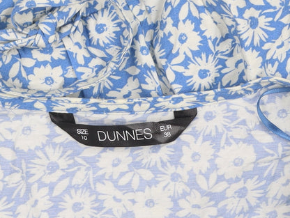 Dunnes Women’s Blue Floral Wrap Dress Size 10 Short Puff Sleeve
