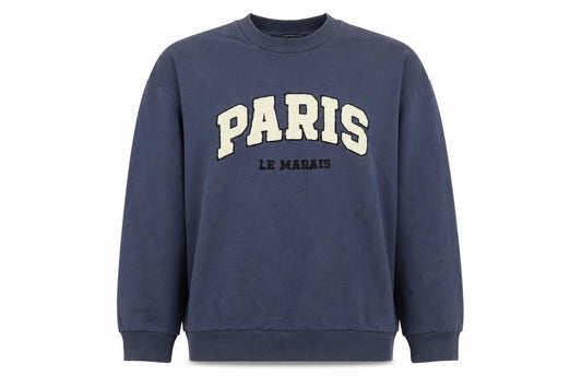 Front view of ASOS Design Women's Navy Paris Le Marais Pullover Sweatshirt, size S