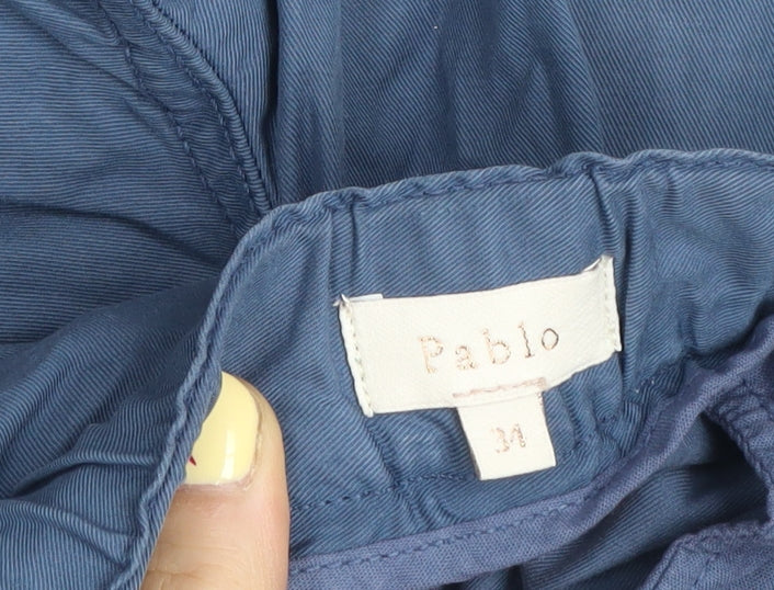 Pablo Women's Blue Size 14 Wide-Leg Cotton Blend Trousers