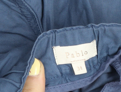 Pablo Women's Blue Size 14 Wide-Leg Cotton Blend Trousers