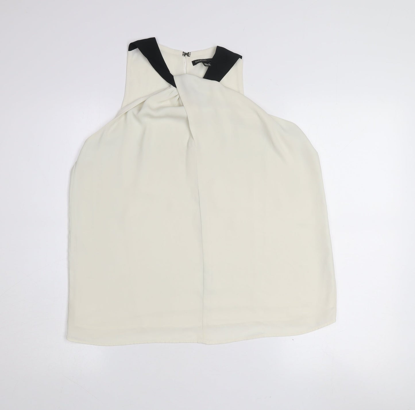 Mango Women Ivory Sleeveless High Neck Chiffon Blouse Size 14