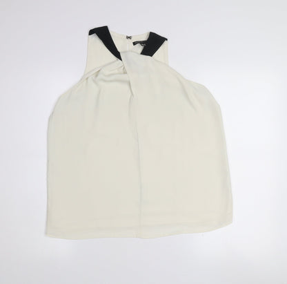 Mango Women Ivory Sleeveless High Neck Chiffon Blouse Size 14