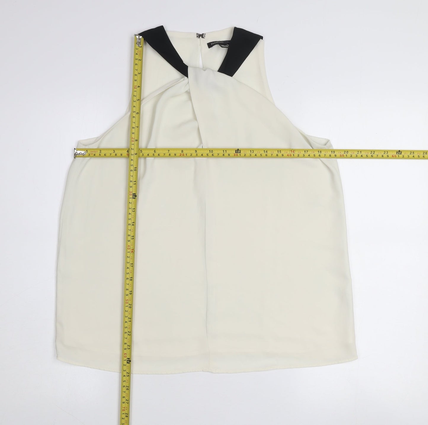 Mango Women Ivory Sleeveless High Neck Chiffon Blouse Size 14