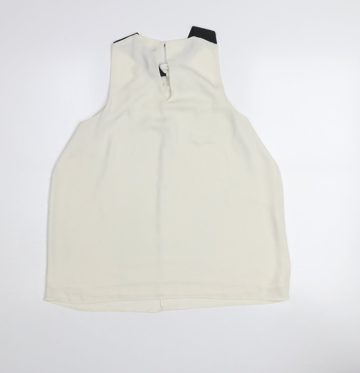 Mango Women Ivory Sleeveless High Neck Chiffon Blouse Size 14