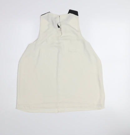 Mango Women Ivory Sleeveless High Neck Chiffon Blouse Size 14