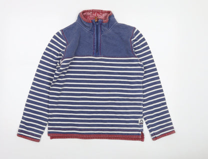 FatFace Boys Blue Striped 1/4 Zip Sweatshirt 12-13 Years Cotton