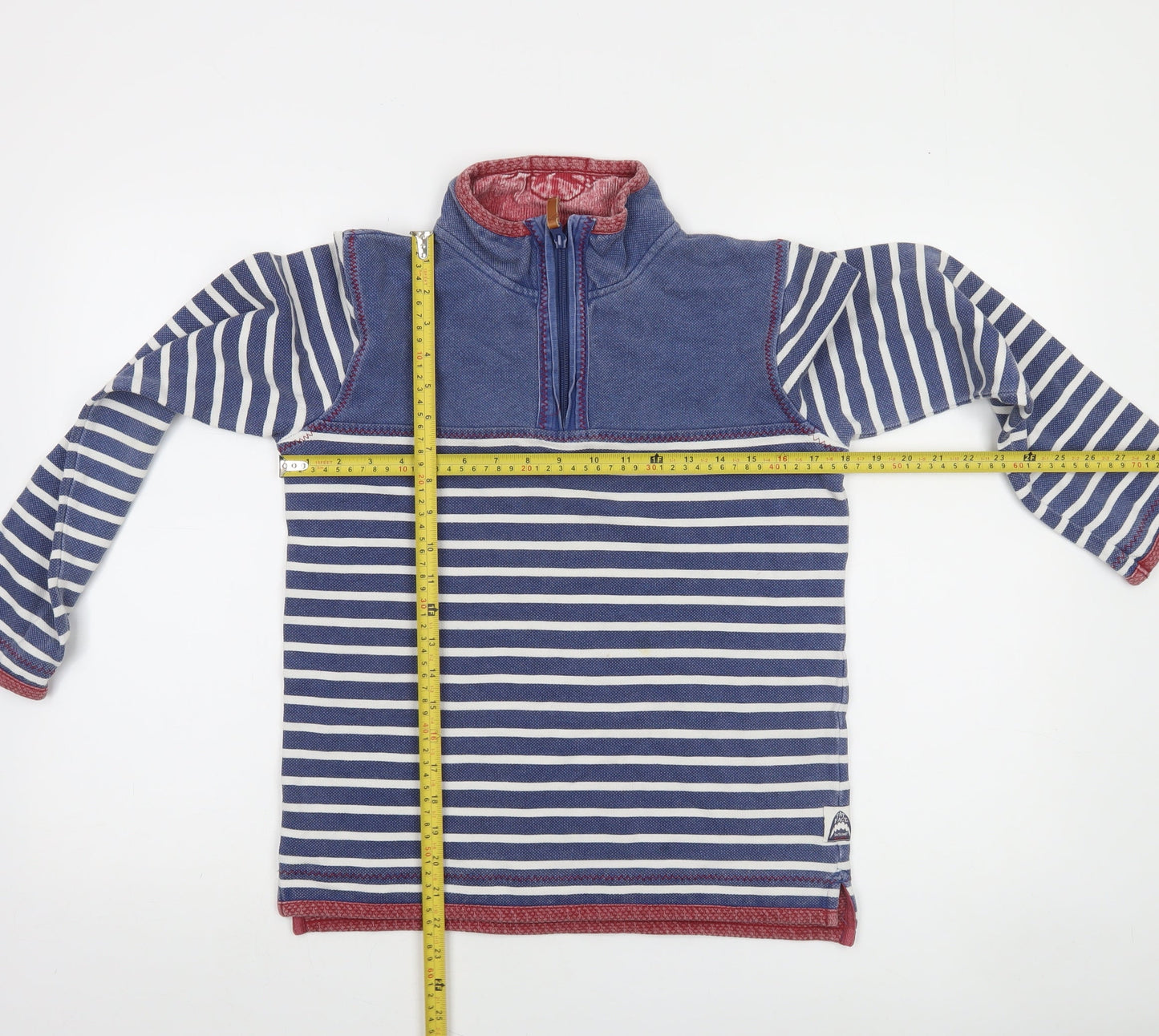 FatFace Boys Blue Striped 1/4 Zip Sweatshirt 12-13 Years Cotton