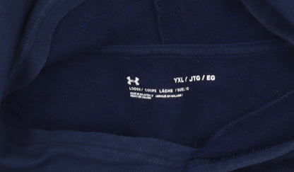 Under Armour Boys Blue Pullover Hoodie YXL Loose Fit Cotton Blend