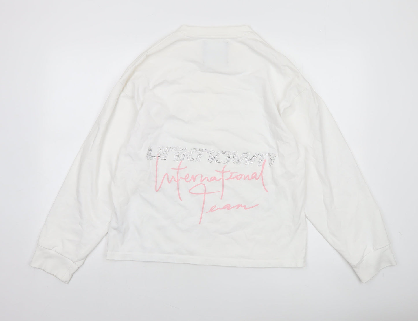 Unknown LDN Women White XS Pullover Sweatshirt Rhinestone Logo