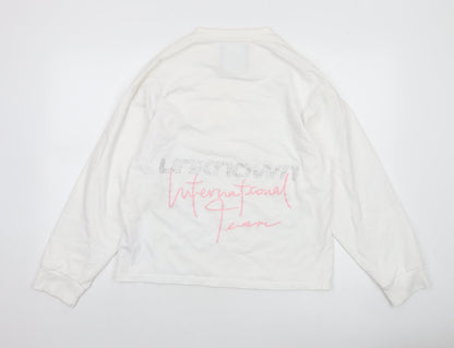 Unknown LDN Women White XS Pullover Sweatshirt Rhinestone Logo