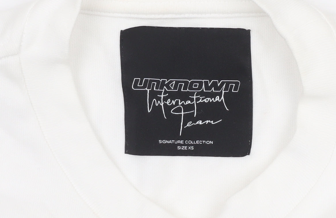 Unknown LDN Women White XS Pullover Sweatshirt Rhinestone Logo