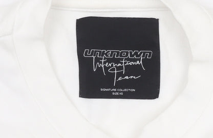 Unknown LDN Women White XS Pullover Sweatshirt Rhinestone Logo