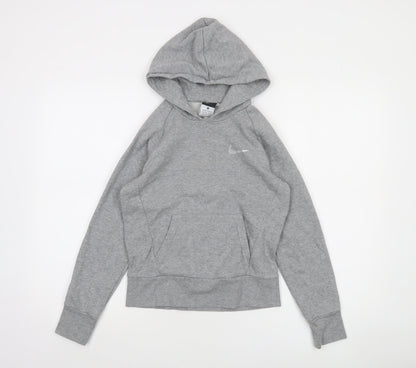 Nike Boys Grey Pullover Hoodie 10-12 Years Cotton Blend Fleece