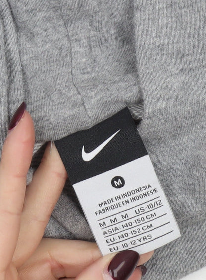 Nike Boys Grey Pullover Hoodie 10-12 Years Cotton Blend Fleece
