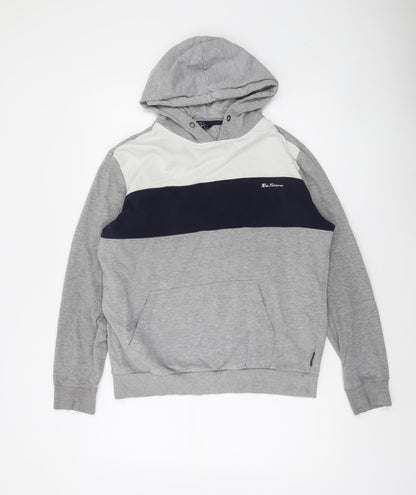 Ben Sherman Men's Grey Colour Block Pullover Hoodie L