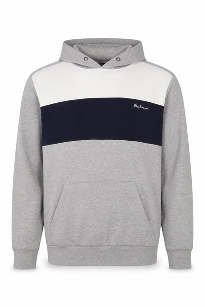 Ben Sherman Men's Grey Colour Block Pullover Hoodie L