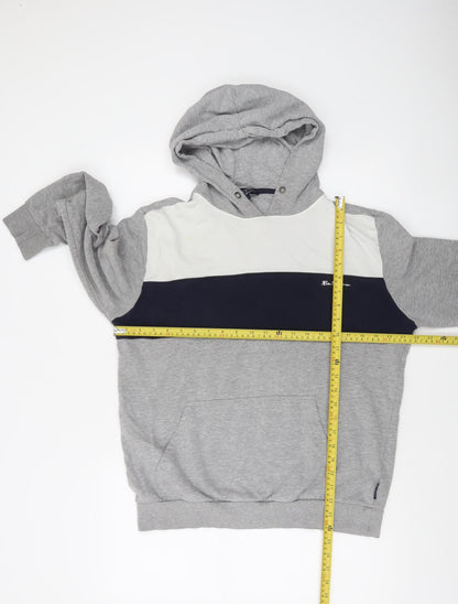 Ben Sherman Men's Grey Colour Block Pullover Hoodie L