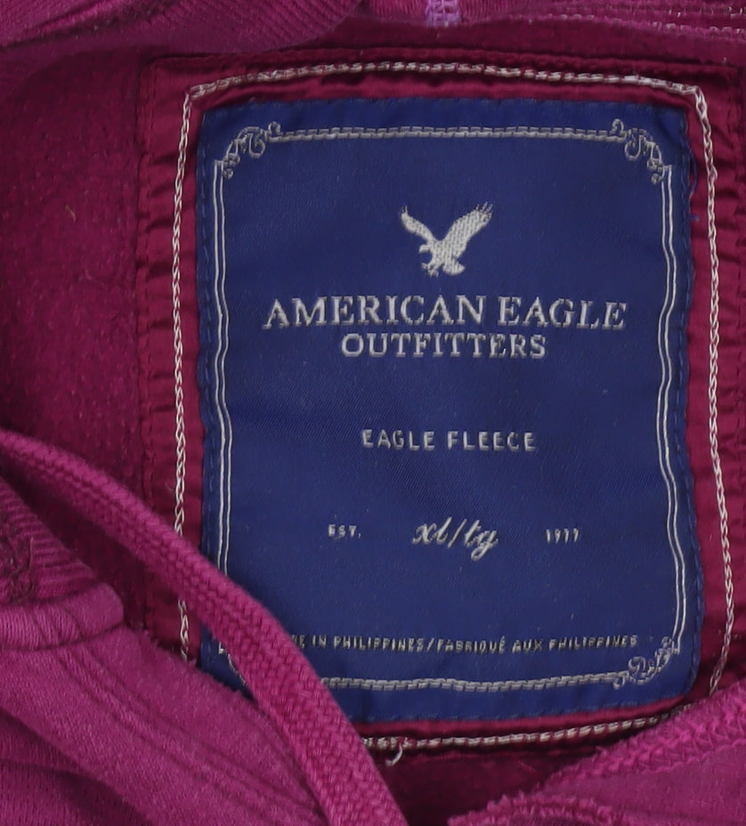 American Eagle Womens Purple Pullover Hoodie XL Graphic Print Casual