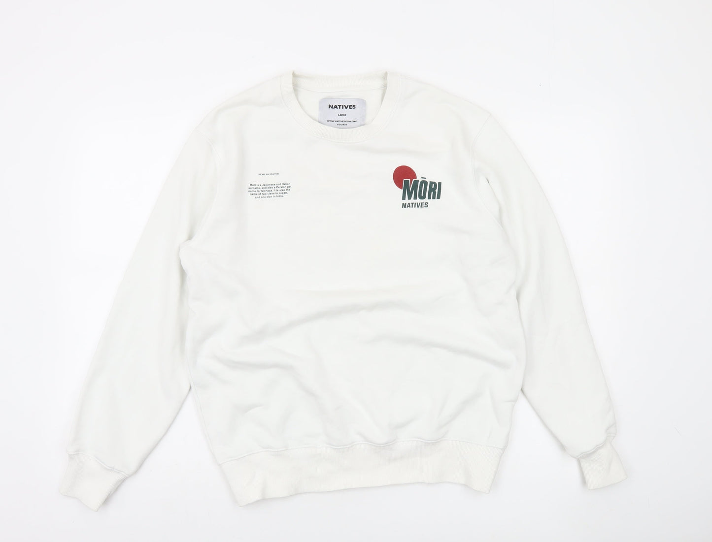 Natives Men White Graphic Logo Crew Neck Sweatshirt Size L