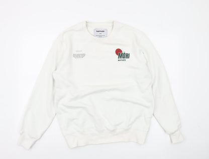 Natives Men White Graphic Logo Crew Neck Sweatshirt Size L