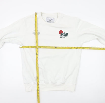 Natives Men White Graphic Logo Crew Neck Sweatshirt Size L