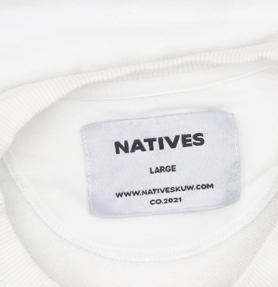 Natives Men White Graphic Logo Crew Neck Sweatshirt Size L