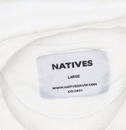 Natives Men White Graphic Logo Crew Neck Sweatshirt Size L