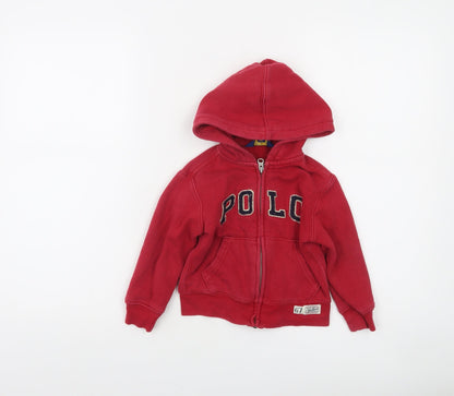 Polo Ralph Lauren Boys Red Full Zip Hoodie Size 2 Years Cotton Blend