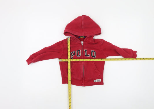 Polo Ralph Lauren Boys Red Full Zip Hoodie Size 2 Years Cotton Blend