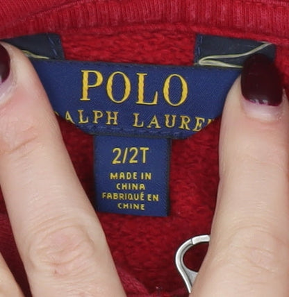 Polo Ralph Lauren Boys Red Full Zip Hoodie Size 2 Years Cotton Blend