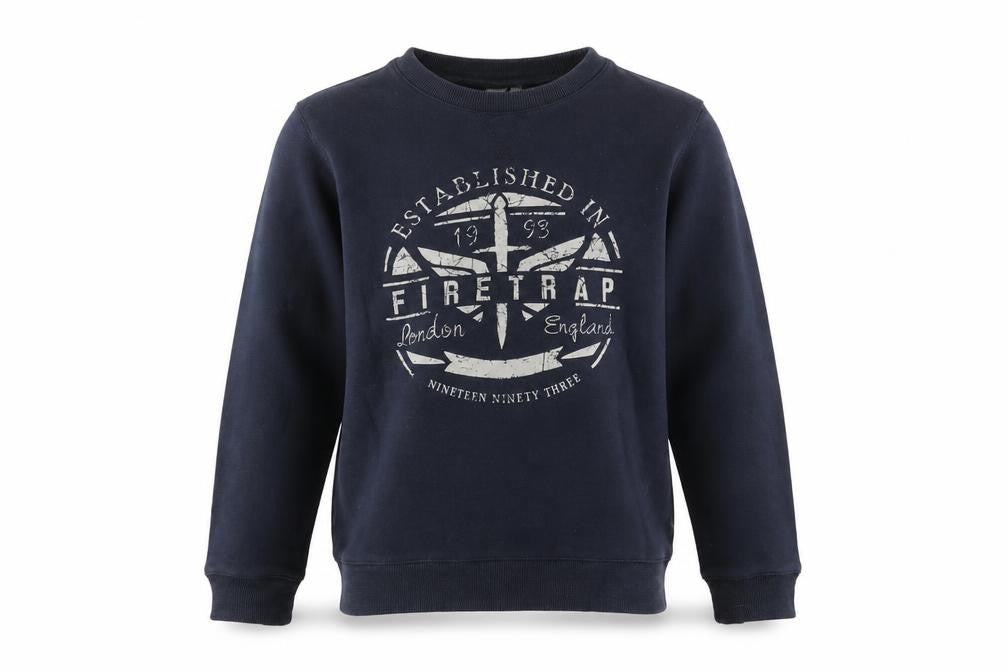 Firetrap Boys Black 11-12 Years Pullover Fleece Sweatshirt