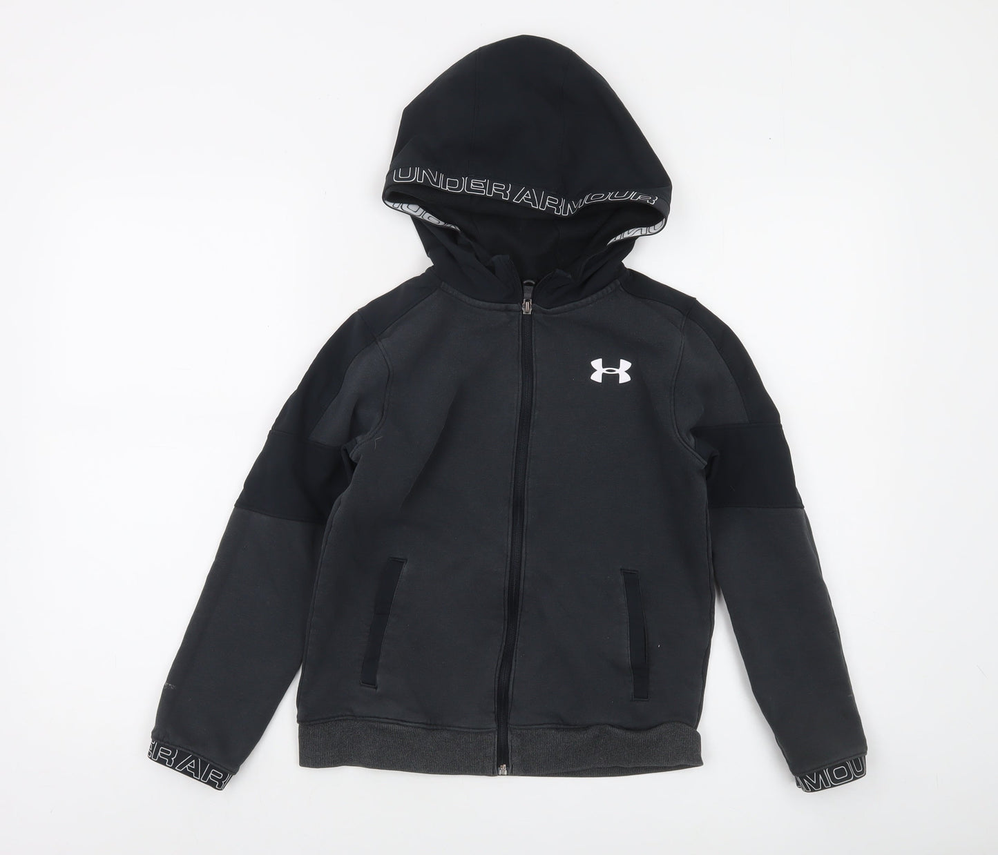 Under Armour Boys Black Full Zip Hoodie Size M ColdGear Lightweight