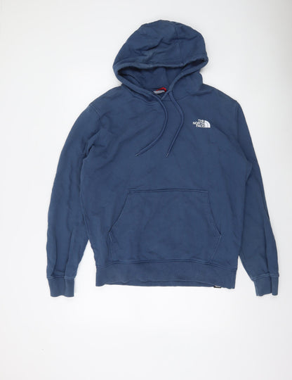 The North Face Men Blue Pullover Hoodie L Cotton Fleece Regular Fit