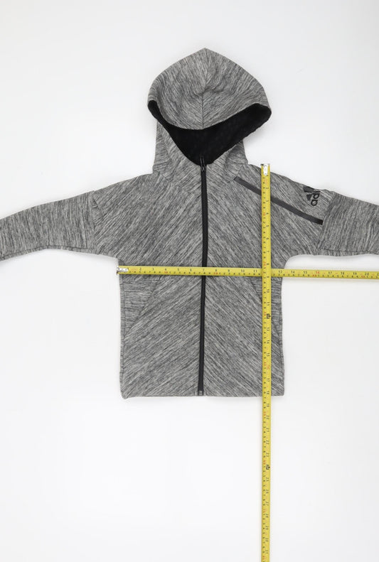 Adidas Boys Grey Full Zip Hoodie XS 7-8 Years Soft Fleece-Lined Activewear