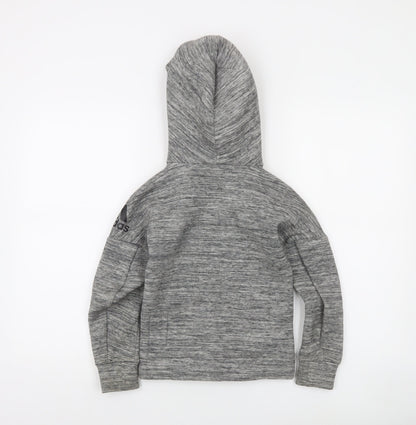 Adidas Boys Grey Full Zip Hoodie XS 7-8 Years Soft Fleece-Lined Activewear