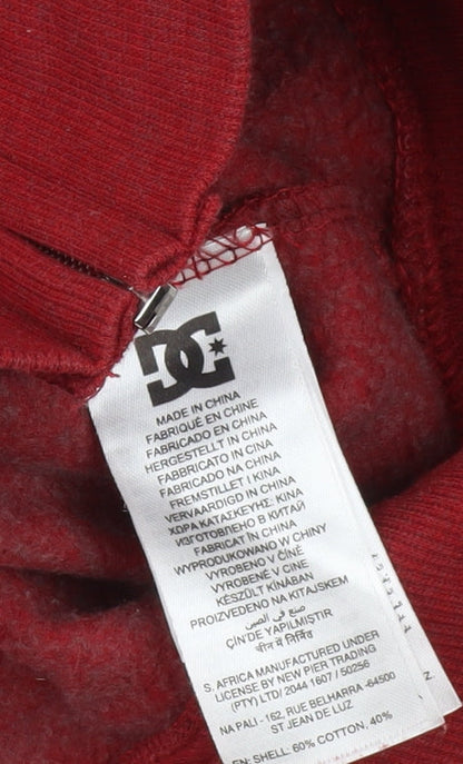 DC Boys Red Full Zip Hoodie Size 18 Cotton Blend Casual Sweatshirt