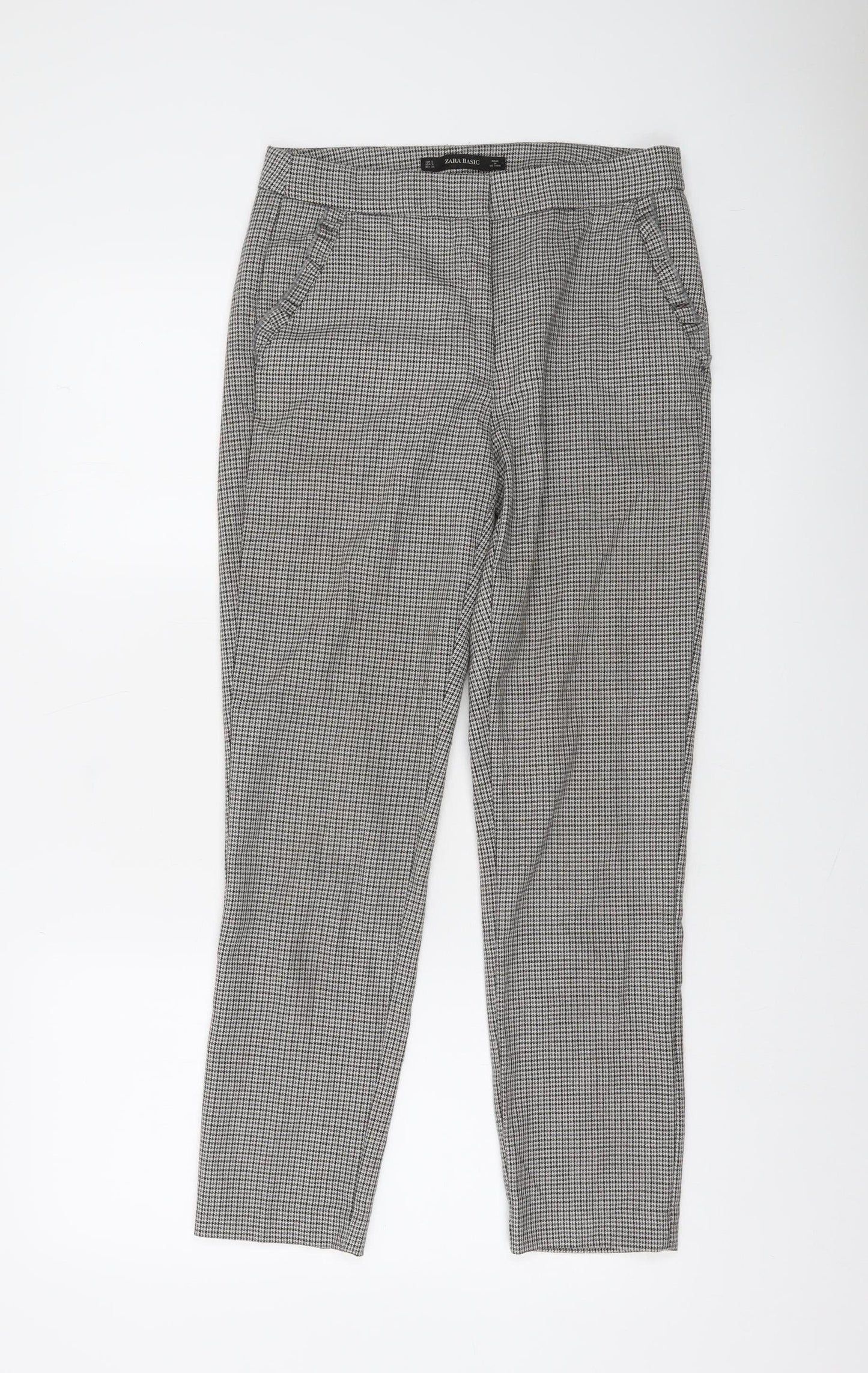 Zara Basic Women Grey Check Slim Fit Chino Trousers Size S