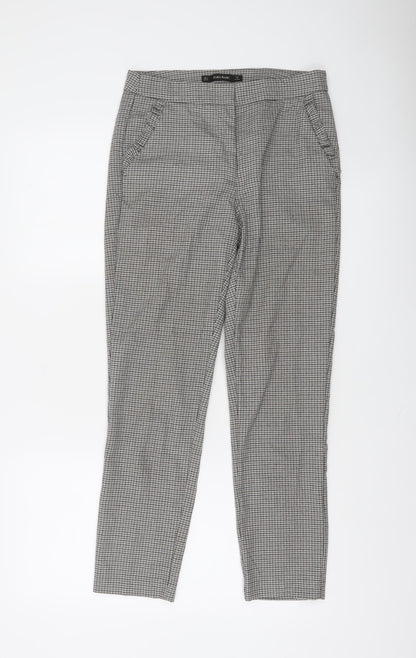 Zara Basic Women Grey Check Slim Fit Chino Trousers Size S