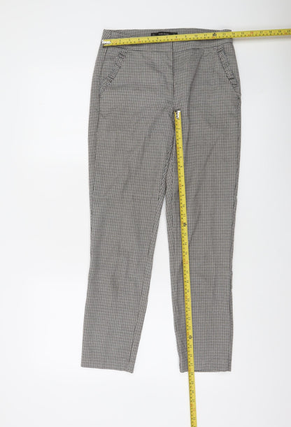 Zara Basic Women Grey Check Slim Fit Chino Trousers Size S