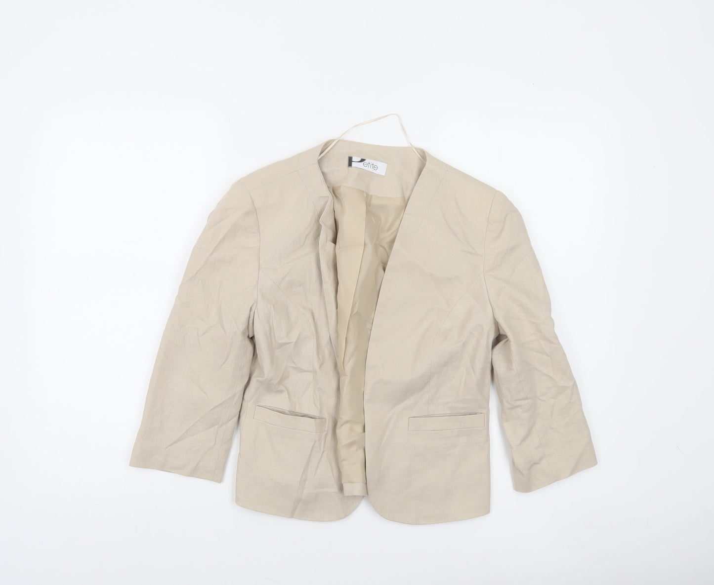 BHS Women's Beige Petite Linen Blend 3/4 Sleeve Blazer Size 10