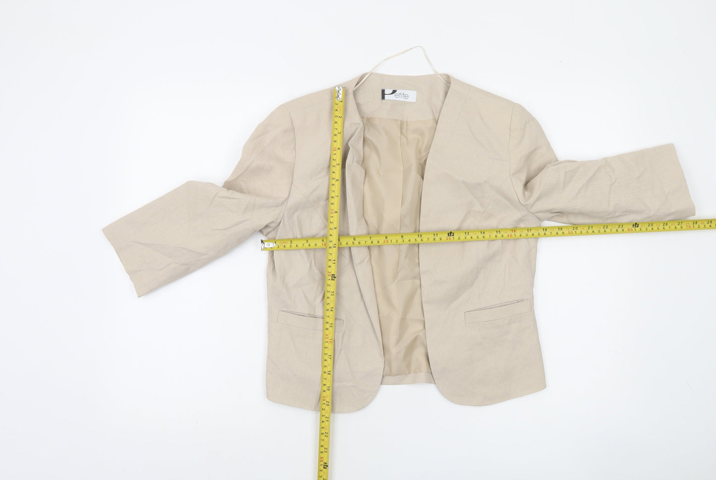 BHS Women's Beige Petite Linen Blend 3/4 Sleeve Blazer Size 10