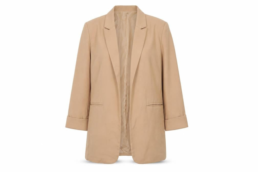 Front view of Missguided Women’s Beige Mid-Length 3/4 Sleeve Woven Blazer UK 10