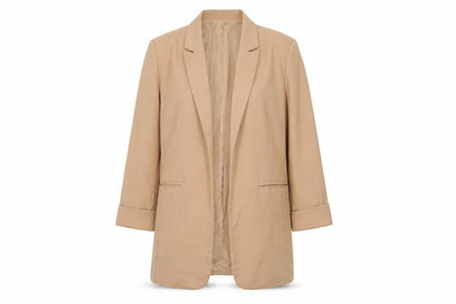 Front view of Missguided Women’s Beige Mid-Length 3/4 Sleeve Woven Blazer UK 10