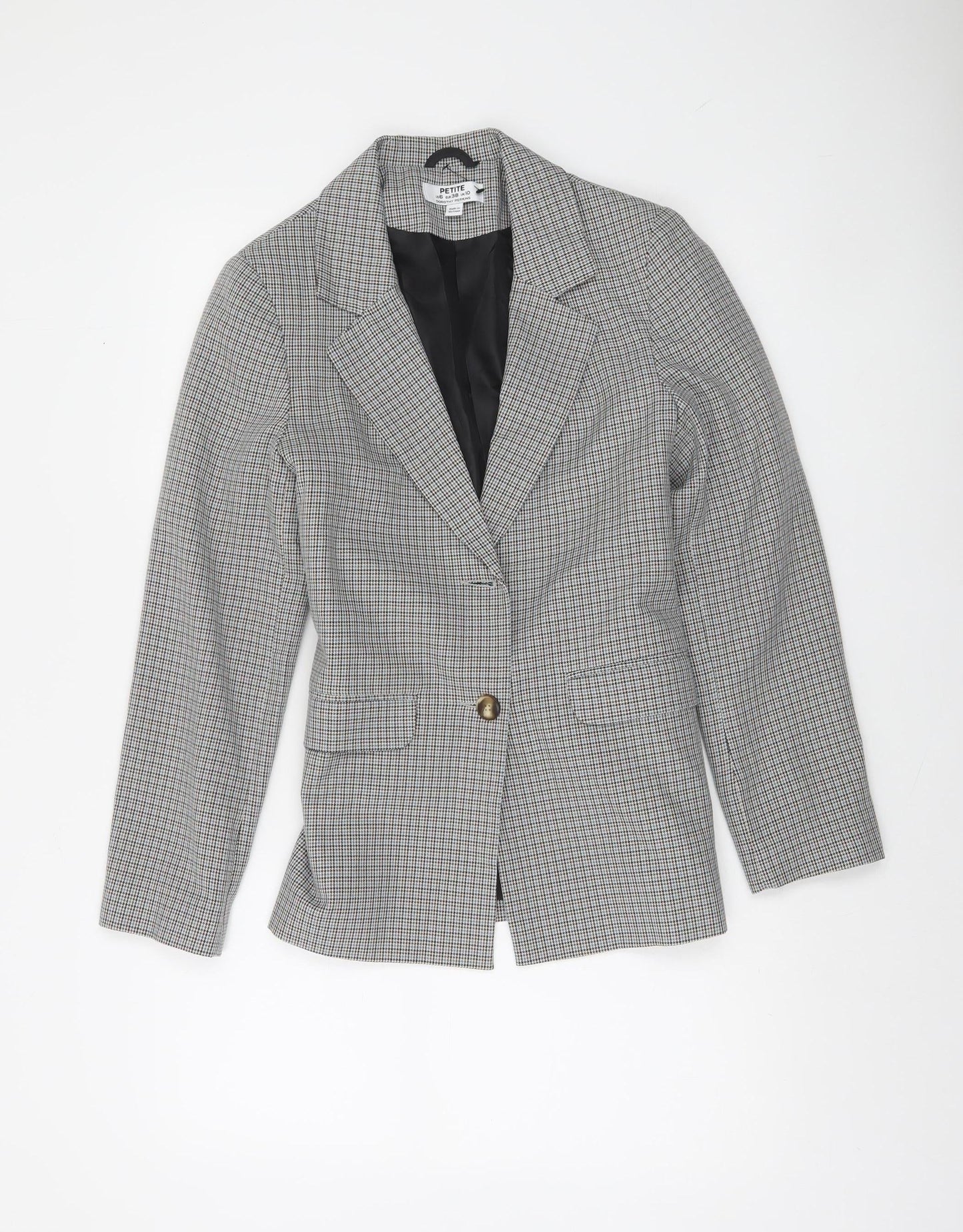 Dorothy Perkins Petite Grey Houndstooth Belted Blazer UK 10