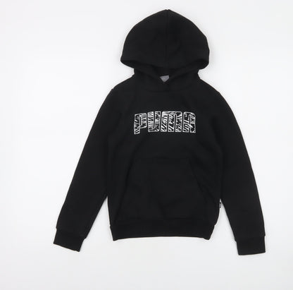 Puma Boys Black Pullover Hoodie 9-10 Years Graphic Print Kangaroo Pocket