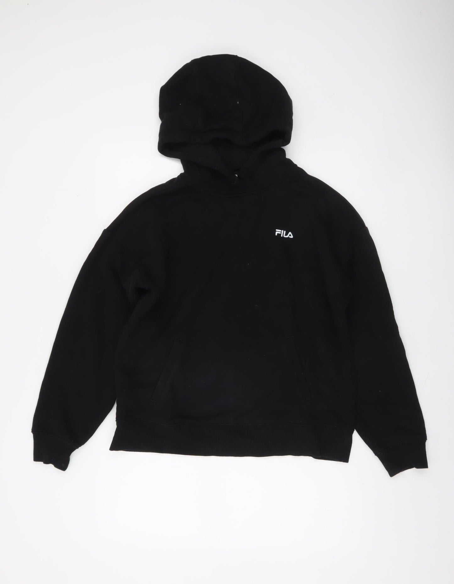 Fila Women's Black Medium Pullover Hoodie Cotton Blend Logo Casual