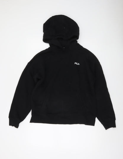 Fila Women's Black Medium Pullover Hoodie Cotton Blend Logo Casual