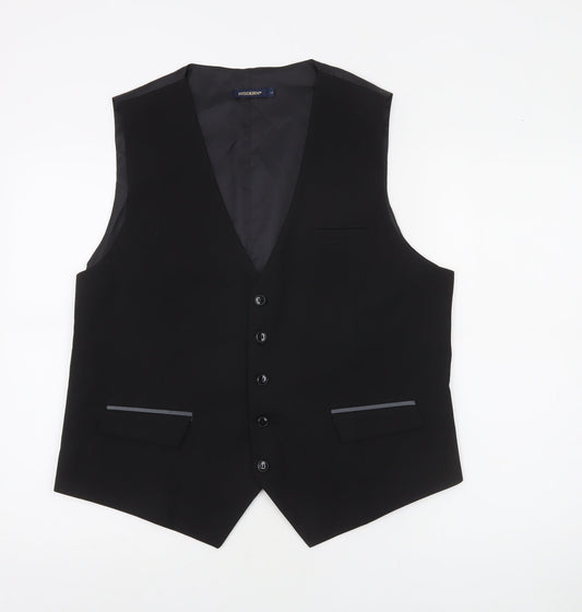 HISDERN Men's Black Regular Fit Formal Waistcoat L