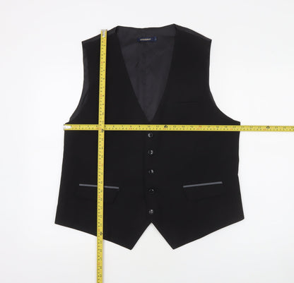HISDERN Men's Black Regular Fit Formal Waistcoat L