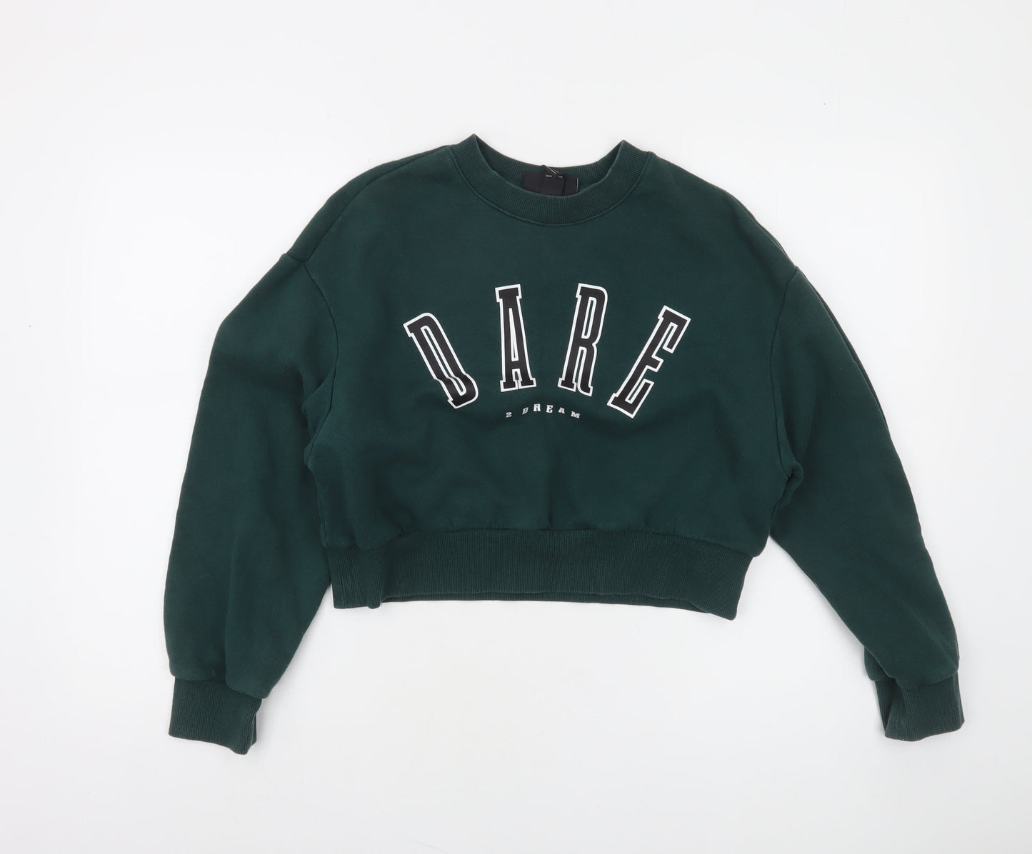Monki Womens Green Cropped Crew Neck Pullover Sweatshirt XS